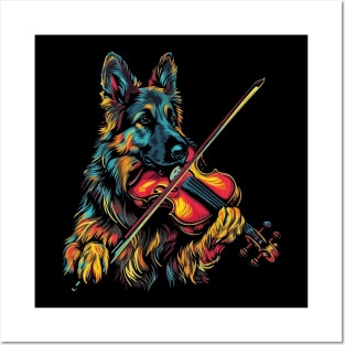 German Shepherd Playing Violin Posters and Art